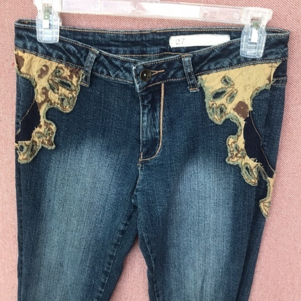 Vintage Akademiks Embellished Jeans Boho Lace Appliqué Y2K Size 27